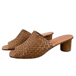 Anthropologie Either/Or Block Heel Handwoven Leather Slip On Sandals Heels (9)